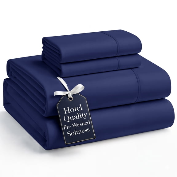 Casa Platino King Size Bed Sheets Set - Washed Ultra-Soft Microfiber King Bed Sheets - Extra Soft - 4 Piece Set - Bedding Sheets & Pillowcases, King-Navy