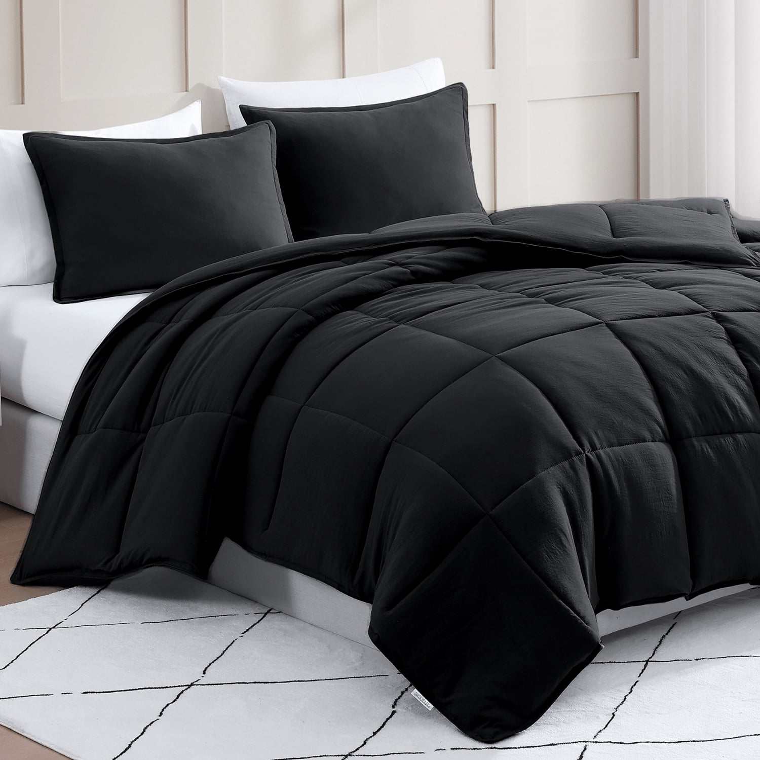 Casa Platino King Size Comforter Set - Duvet Insert King Size, Pre-Washed Ultra Soft, Breathable & Cozy, 100% Brushed Microfiber King Bed Comforter Set- Fade Resistant Comforter King Size Set - Black