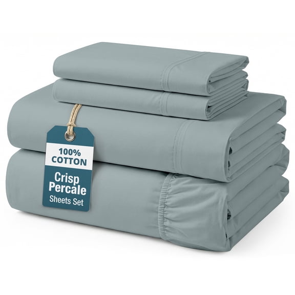 Casa Platino 100 Cotton King Bed Sheets Set – Naturally Cool & Soft Percale Sheets For Everyday Comfort, Low Pill, 15” Snug Fit Deep Pocket – French Blue