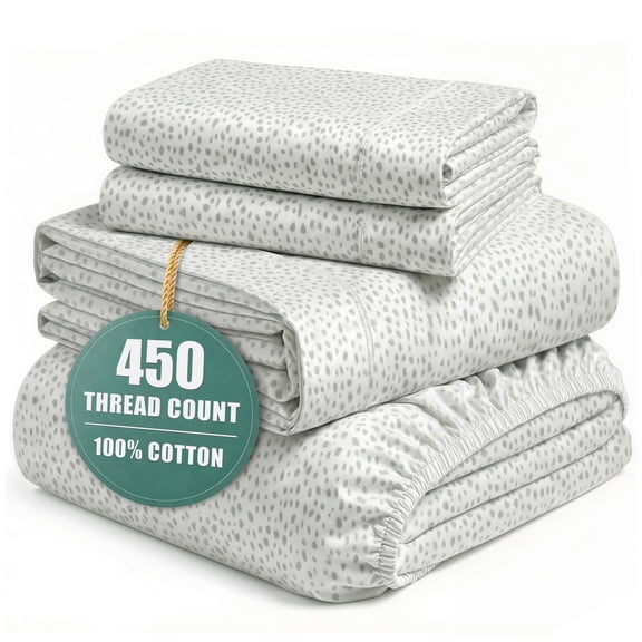 Casa Platino King Sheets Cooling – 450TC 100% Cotton King Size Bed Sheets Set, Hotel Luxury Sateen Finish, Silky Smooth Comfort, Durable for Year Round Use – Misty Dot