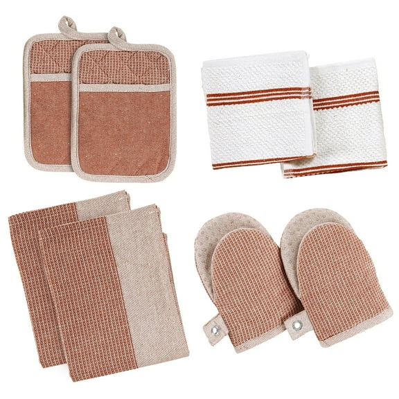 Casa Platino Kitchen Set Pack of 8, Oven Mitts Pot Holders Pad and Towel Set, Cute Kitchen Starter Set, Short Oven Mitts and Kitchen Hand Towels and Dish Cloths Sets - Canyon Rose