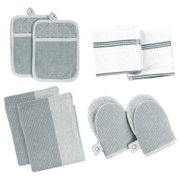 Casa Platino Kitchen Set Pack of 8, Oven Mitts Pot Holders Pad and Towel Set, Cute Kitchen Starter Set, Short Oven Mitts and Kitchen Hand Towels and Dish Cloths Sets - Grey
