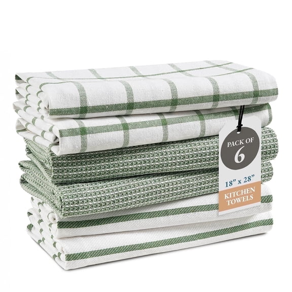 Kitchen Towels Set - Pack of 6 Cotton Dish Towels for Drying Dishes, 18”x 28”, Kitchen Hand Towels, Quick Drying Kitchen Towel Set - Olive