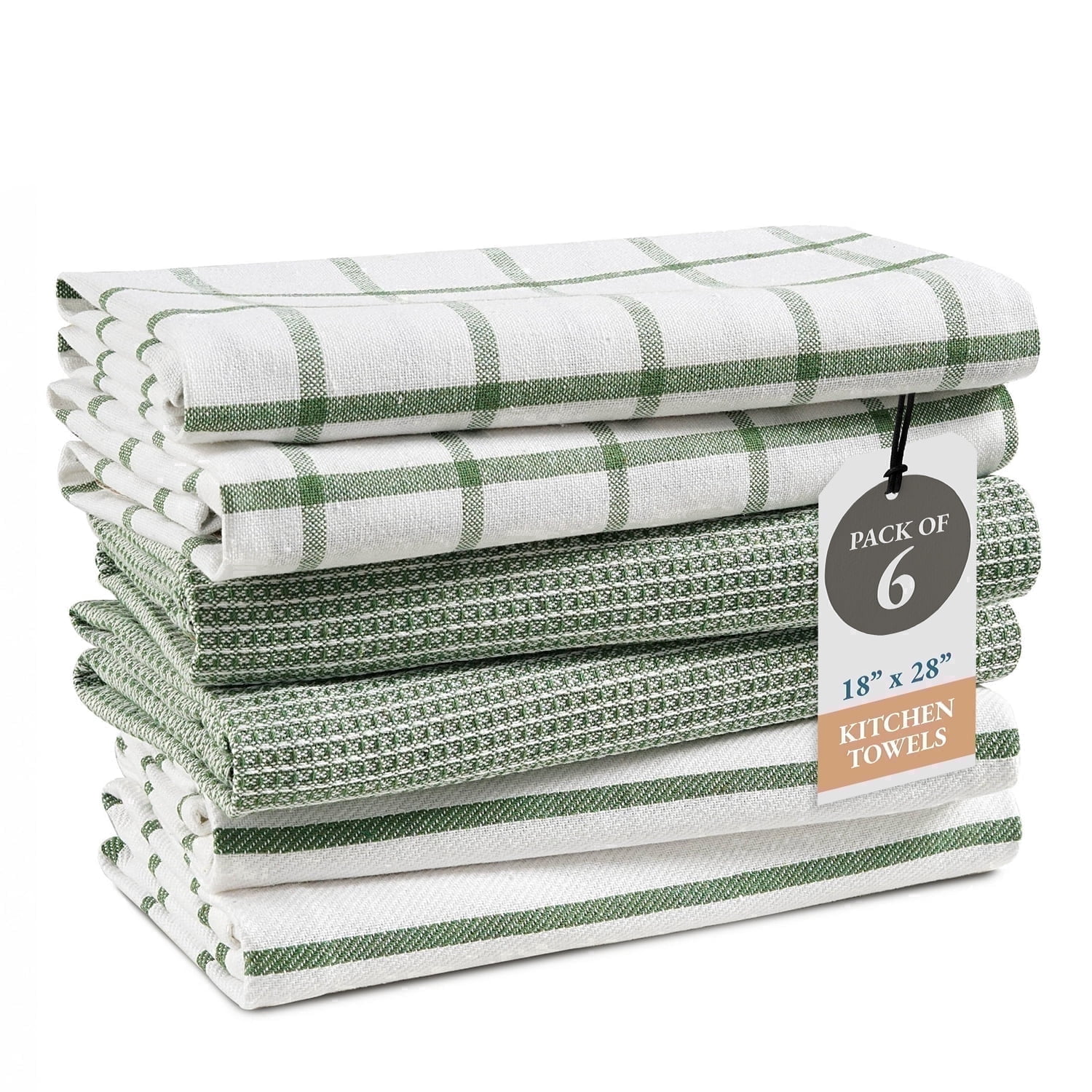 Kitchen Towels Set - Pack of 6 Cotton Dish Towels for Drying Dishes, 18''x 28'', Kitchen Hand Towels, Quick Drying Kitchen Towel Set - Olive