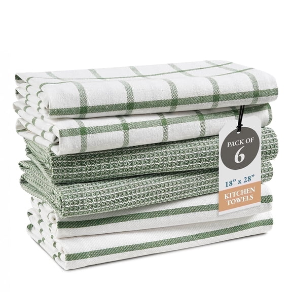 Kitchen Towels Set - Pack of 6 Cotton Dish Towels for Drying Dishes, 18''x 28'', Kitchen Hand Towels, Quick Drying Kitchen Towel Set - Olive