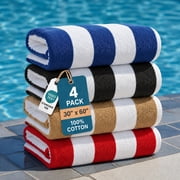 Casa Platino Cotton Beach Towel- Pack of 4 Stripe Pool Beach Towels for Adults 30" x 60 , Highly Absorbent Towel for All-Day Comfort, Great for Seaside Lounging - Ocean Breeze