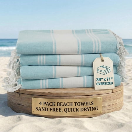 Casa Platino Oversized Cotton Beach Towel Set of 4, Quick Dry Extra Large Towels - Aqua