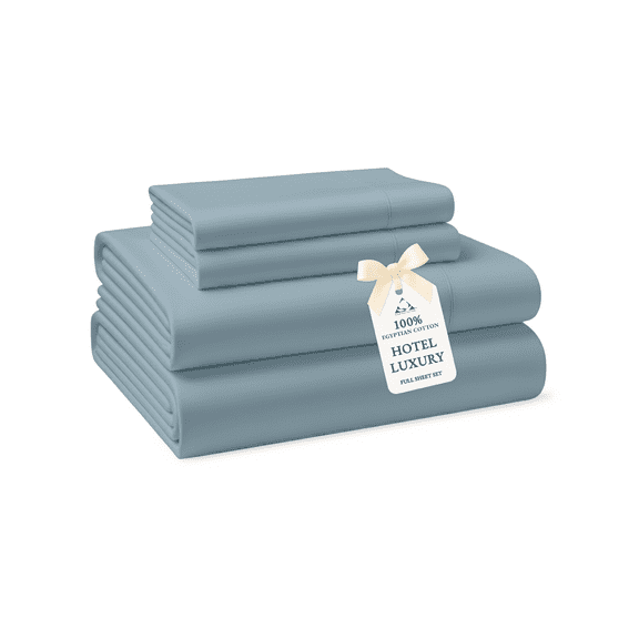 Casa Platino Full Bed Sheets – 100% Soft Egyptian Cotton Bedding Sheets, Silky Smooth Hotel Sateen Comfort, Low Pill, Deep 15” Pocket – French Blue