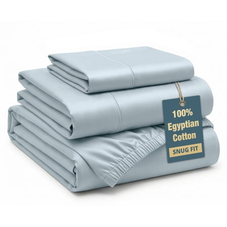 Casa Platino Queen 100% Egyptian Cotton Sheets Set – 4 Piece Silky Smooth Queen Sateen Sheets for Hotel-Inspired Everyday Comfort, Easy to wash, 15” Deep Pocket – French Blue