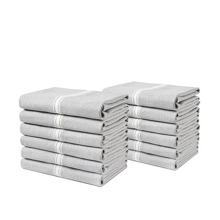 Kitchen Towels Set - 100% Pure Cotton Super Absorbent Hand Towel, Grey Tea Towels, Soft & Durable, Pack of 12 – 15”x25”, Grey Chambray