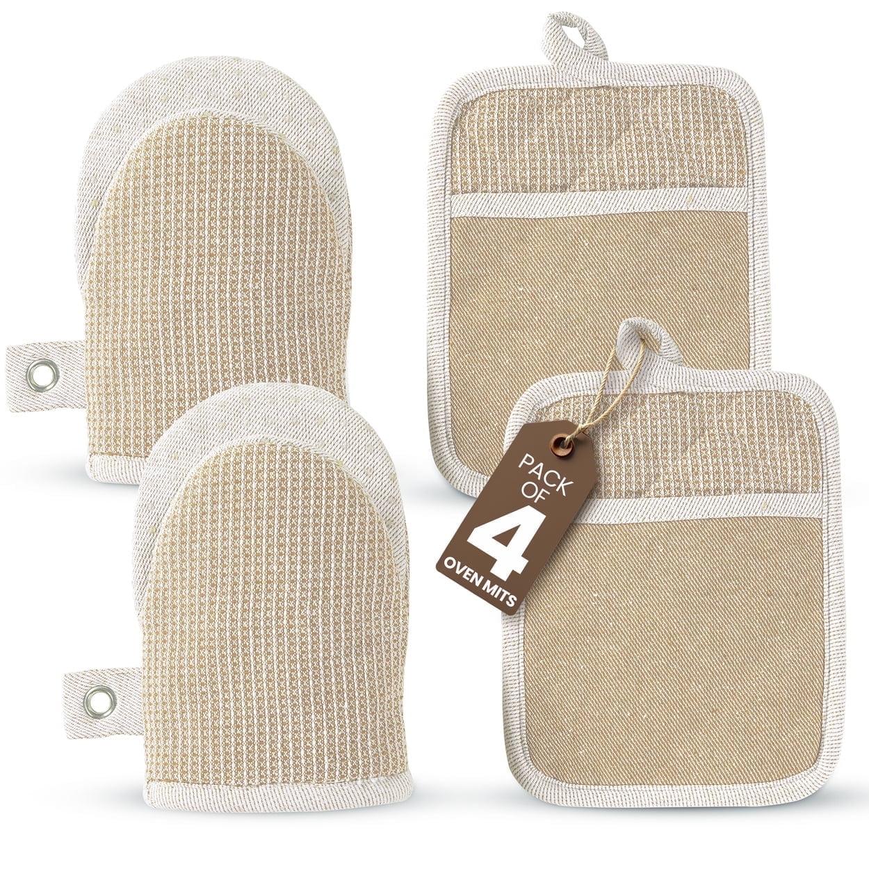 Casa Platino Oven Mitts & Pot Holders Set - 4 Pack, Heat Resistant Silicone Mini Mittens & Hot Pads for Baking, Grilling, BBQ, Microwave. Machine Washable - Beige - Walmart.com