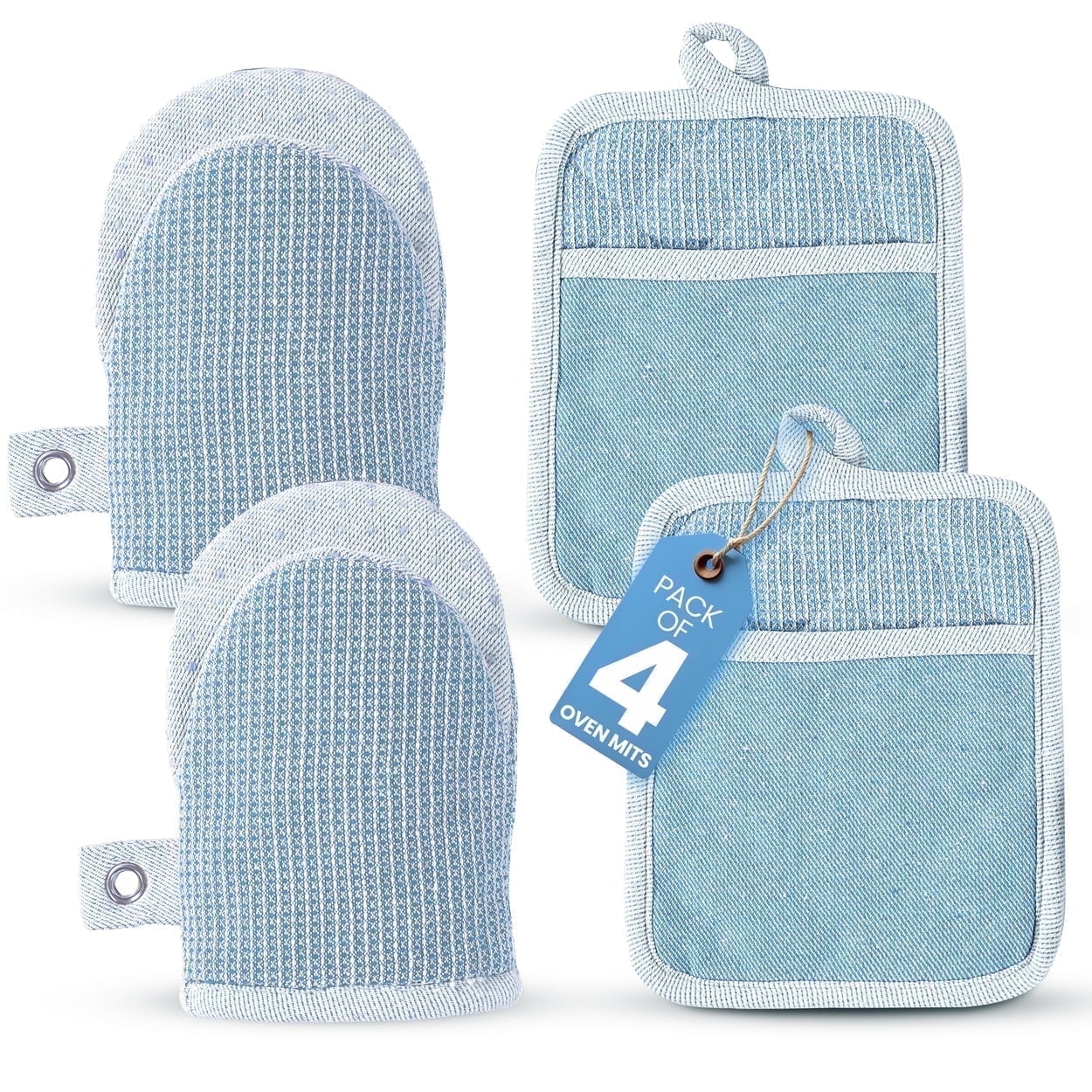 Casa Platino Oven Mitts and Pot Holders Set, Pack of 4, Heat Resistant Silicone Kitchen Mini Oven Mittens, Mini Oven Gloves and Hot Pads for Baking Grilling Barbecue Microwave - Cornflower - Walmart.com