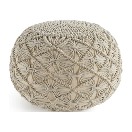 Casa Platino Pouf Ottoman – Hand knitted Cotton Braid Macrame Pouf – Ottoman Footrest – 20”x14”, Natural
