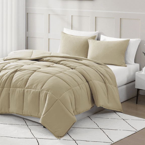 Casa Platino Pre-Washed Comforter Set Queen Size- 3 Piece Queen Comforter Set - Hydro-Brushed 100% Microfiber Queen Bedding Comforter Set - Soft & Breathable Bedding Queen Size Comforter Set- Linen