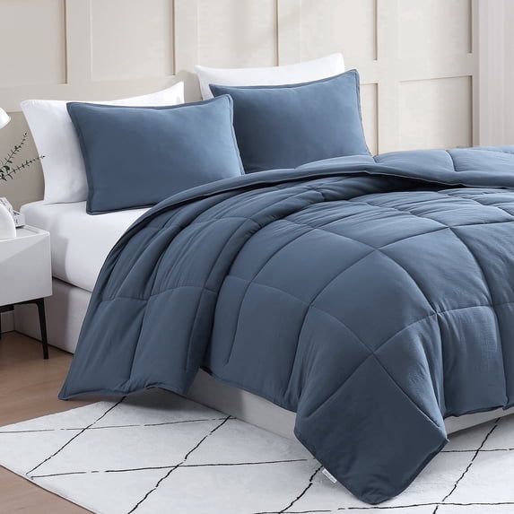 Casa Platino Pre-Washed Queen Sized Comforter Bedding Set- Includes a Queen Comforter and 2 Queen Pillow Shams - Estate Blue Comforter Set Queen - Cozy Bedding Queen Size Comforter Set- Estate Blue