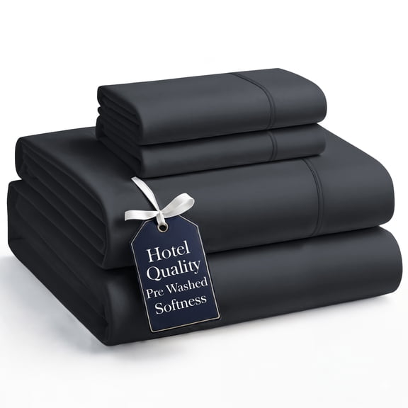 Casa Platino Queen Bed Sheet Set - Ultra-Soft Microfiber Bedding & Pillowcases, 4 Piece - Black