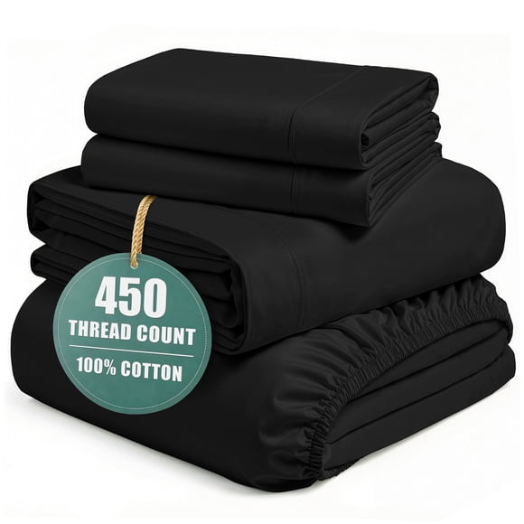 Casa Platino Queen Sheet Set – 450 Thread Count 100% Cotton Cooling Bed Sheets Queen, Hotel Luxury Sateen Finish, Durable, Snug Fit 15" Deep Pocket – Black