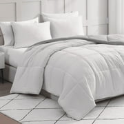 Casa Platino Queen Comforter Set 3 Piece – Duvet Insert Queen- Soft & Cozy Brushed Microfiber Queen Size Bed Set in a Bed with Queen Comforter & 2 Queen Pillow Shams - Ticking Stripe Silver