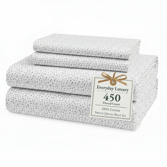 Casa Platino Queen Size Sheet Set – 450TC 100% Cotton Cooling Sheets, Fully Elasticized 15" Deep Pocket, Silky Comfort for Restful Sleep – Misty Dot