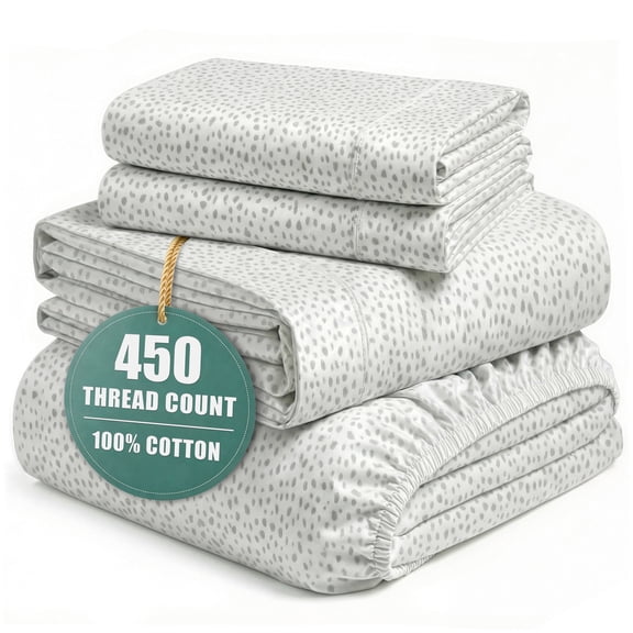 Casa Platino Queen Size Sheet Set – 450TC 100% Cotton Cooling Sheets, Fully Elasticized 15" Deep Pocket, Silky Comfort for Restful Sleep – Misty Dot