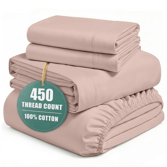 Casa Platino Cotton Bed Sheets Queen – 450 Thread Count 100% Natural Cotton Cooling Sheet Set, Soft Hotel Luxury Finish, Fade Resistant – Sepia Rose