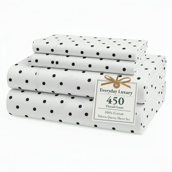 Casa Platino Queen Sheet Sets – 450 Thread Count 100% Cotton Cooling Sheets Queen, Hotel Luxury Finish, Silky Smooth, Machine Washable– Polka Dot