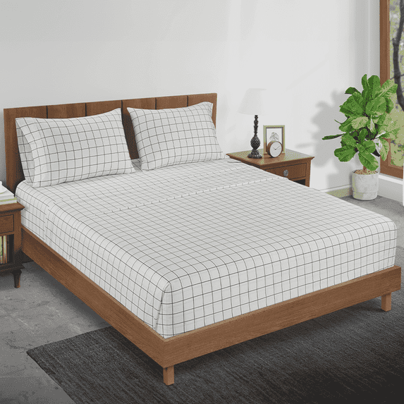 Casa Platino Queen Size Bed Sheets Set – 450 Thread Count 100% Cotton Cooling Sheets, Smooth Silky Comfort for Restful Sleep – Windowpane