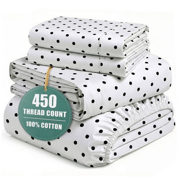 Casa Platino Queen Sheet Sets – 450 Thread Count 100% Cotton Cooling Sheets Queen, Hotel Luxury Finish, Silky Smooth, Machine Washable– Polka Dot