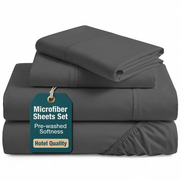 Casa Platino Queen Size Bed Sheets Set - Washed Ultra-Soft Microfiber Queen Bed Sheets - Extra Soft - 4 Piece Set - Bedding Sheets & Pillowcases, Queen-Charcoal