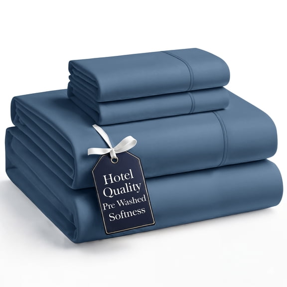 Casa Platino Queen Size Bed Sheets Set - Washed Ultra-Soft Microfiber Queen Bed Sheets - Extra Soft - 4 Piece Set - Bedding Sheets & Pillowcases, Queen-Estate Blue