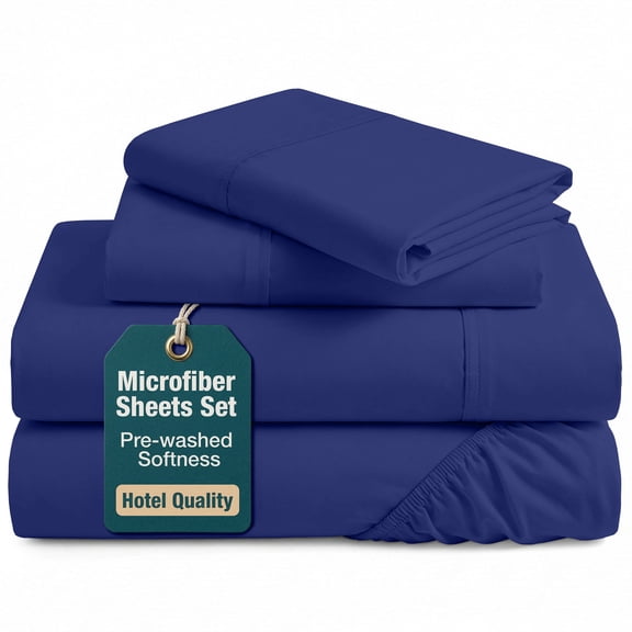 Casa Platino Queen Size Bed Sheets Set - Washed Ultra-Soft Microfiber Queen Bed Sheets - Extra Soft - 4 Piece Set - Bedding Sheets & Pillowcases, Queen-Navy