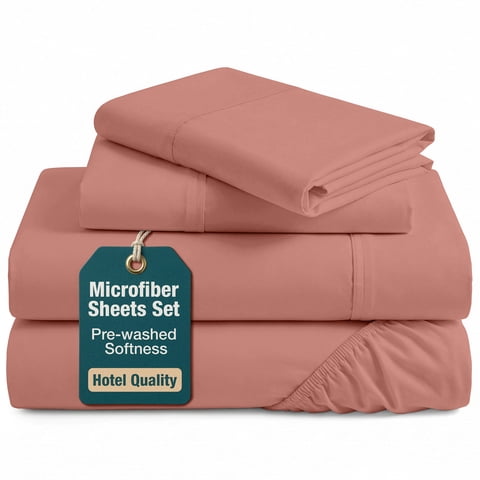 Casa Platino Queen Size Bed Sheets Set - Washed Ultra-Soft Microfiber Queen Bed Sheets - Extra Soft - 4 Piece Set - Bedding Sheets & Pillowcases, Queen-Rose Dawn