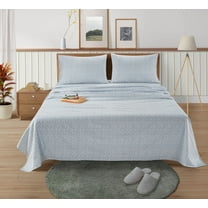 Casa Platino Queen Size Flannel Bed Sheet Set 100% Cotton 4 Piece Deep Pocket Sheets, Polka Dot Blue