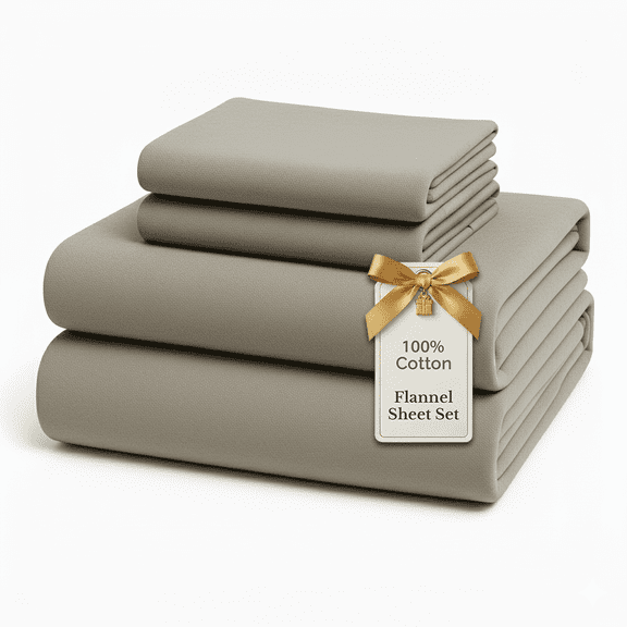 Casa Platino Queen Size Flannel Sheet Set 100% Cotton 4 Piece Deep Pocket Bedding Sheets, Silver Grey