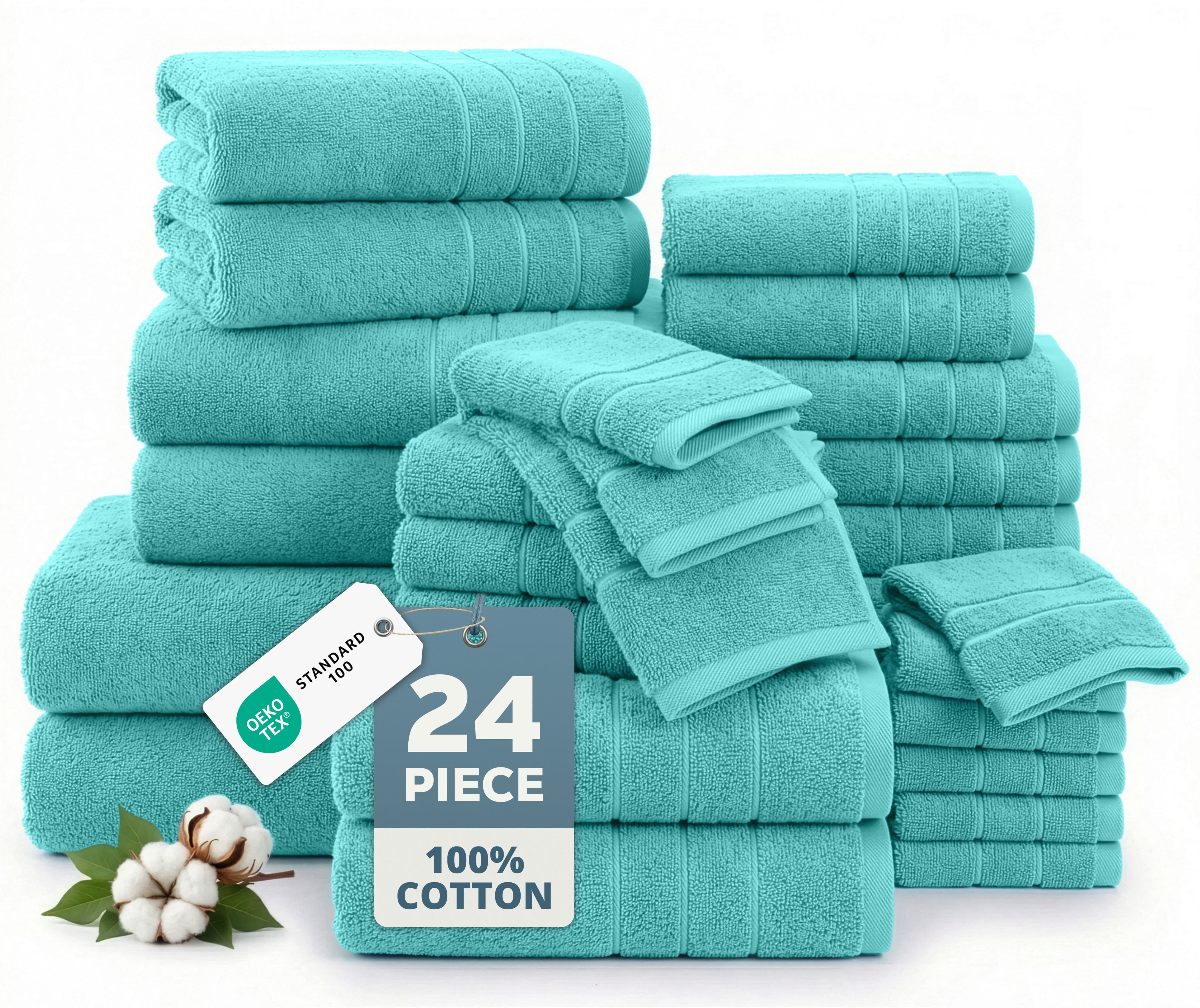 Casa Platino 100% Ring-Spun Cotton Towels Set of 24 – 2 Bath Sheets, 2 Gym Towel, 2 Bath, 4 Fingertip, 6 Hand, 8 Washcloths, Ideal for Spa, Hotel & Family Bathrooms – Aqua Sky
