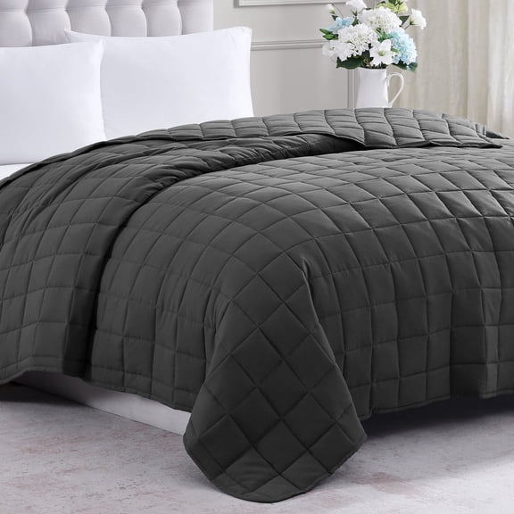 Casa Platino Quilted Blanket XL Twin - Lightweight Cooling Quilted Blanket, Machine Washable, Microfiber Down Alternative Fill, All Season Warm Blanket Use - Charcoal