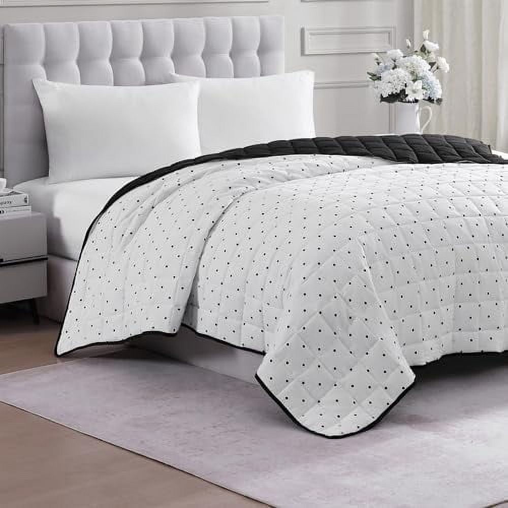 King Size Black and White Reversible Polka Dot Comforter