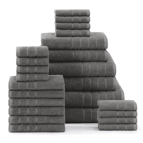 Casa Platino Towel Set of 24 – 100% Ring-Spun Cotton, 2 Bath Sheets, 2 Gym Towel, 2 Bath, 4 Fingertip, 6 Hand, 8 Washcloths, Perfect for Families, Soft After Every Wash – Ultimate Grey