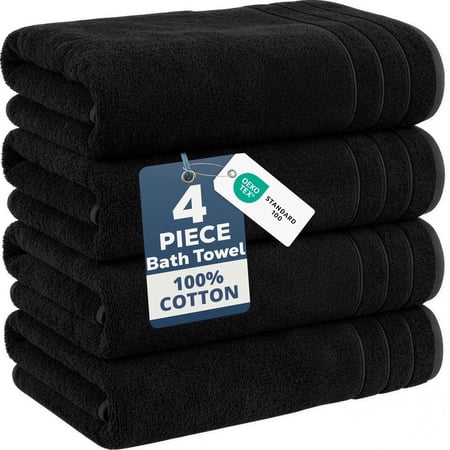 Casa Platino Bath Towels - Premium Quick-Dry Large & Absorbent Towel Set for Bathroom, Home, Hotel, Spa & Travel - Black
