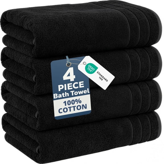 Casa Platino Bath Towels - Premium Quick-Dry Large & Absorbent Towel Set for Bathroom, Home, Hotel, Spa & Travel - Black
