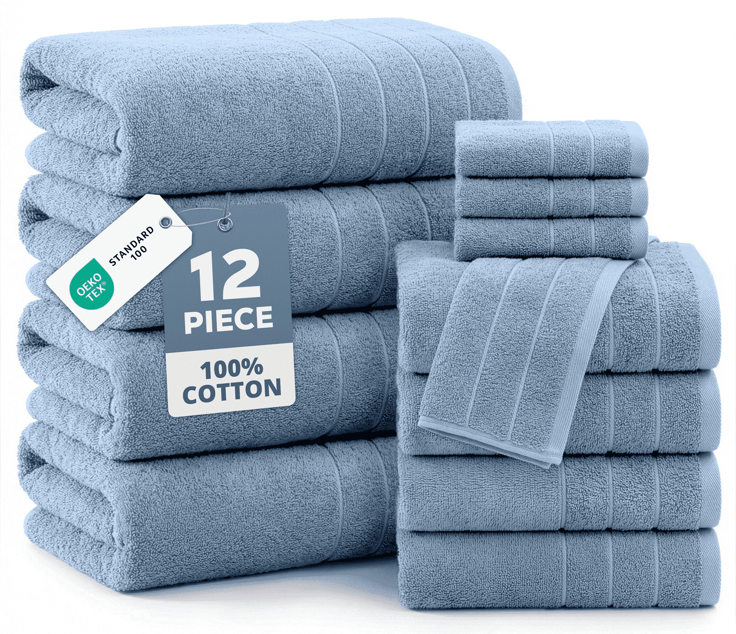 Casa Platino Bath Towel Set for Bathroom, 12 Piece Cotton Towel Set, Hand Towels & Washcloths - Soft & Durable for Everyday Use - Cerulean Blue