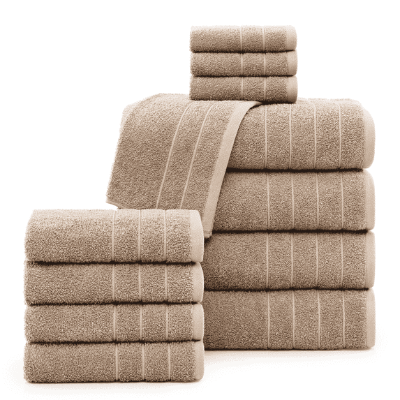 Casa Platino 12 Piece Towel Set - Includes 4 Large Bath Towels, 4 Hand Towels & 4 Washcloths - Highly Absorbent Cotton Towels for Bathroom - Tawny Brown