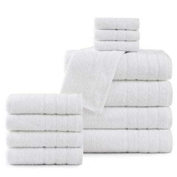 Casa Platino 12 Piece White Cotton Towels Set - Includes 4 Large White Bath Towels, 4 Hand Towels & 4 Washcloths - Soft Absorbent Towels for Bathroom