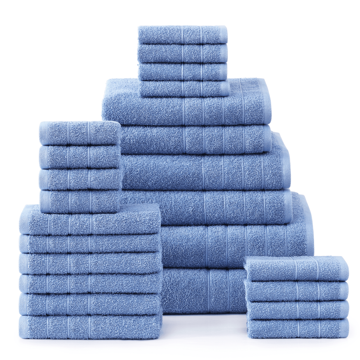 Casa Platino 100% Ring Spun Cotton Bath Towel Set of 24 - 2 Bath Sheets, 2 Gym Towel, 2 Bath, 4 Fingertip, 6 Hand, 8 Washcloths, Quick-Dry, Ideal for Spa, Daily Use - Cerulean Blue