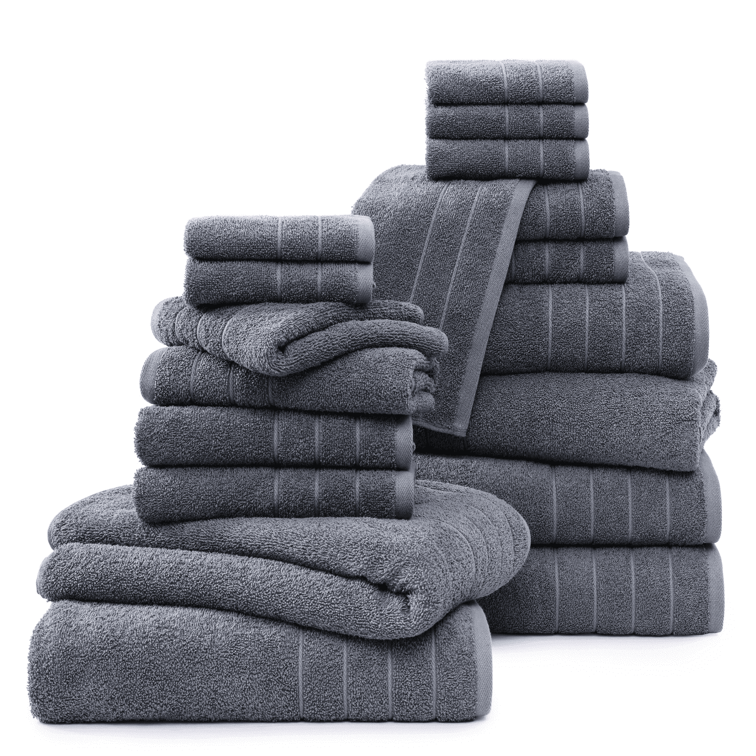 Casa Platino 18 Piece Bath Towels Set - 6 Large Bath Towels, 6 Hand Towels & 6 Washcloths - Soft Absorbent Cotton Towels for Bathroom - Cool Grey