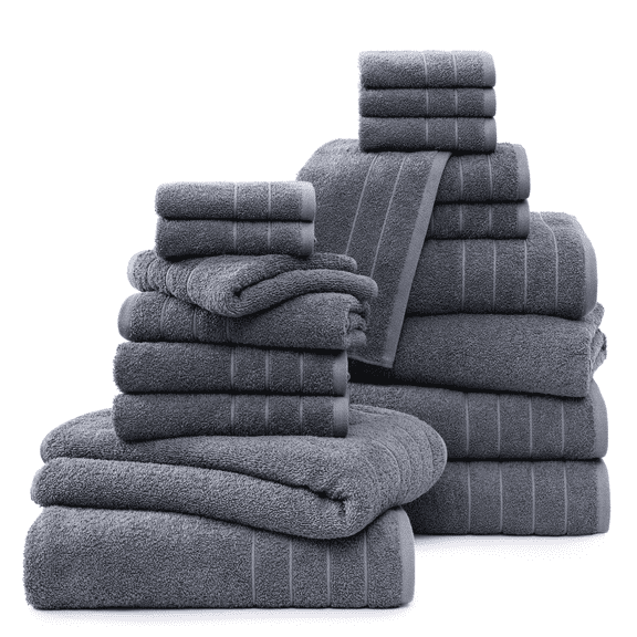 Casa Platino 18 Piece Bath Towels Set - 6 Large Bath Towels, 6 Hand Towels & 6 Washcloths - Soft Absorbent Cotton Towels for Bathroom - Cool Grey