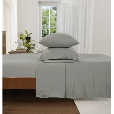 Casa Platino Split King Size Bed Sheets Set - Washed Ultra-Soft Microfiber Split King Bed Sheets - Extra Soft - 5 Piece Set - Bedding Sheets & Pillowcases, Split King-Silver
