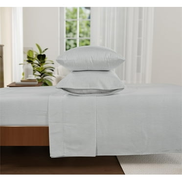 Casa Platino Split King Size Bed Sheets Set - Washed Ultra-Soft Microfiber Split King Bed Sheets - Extra Soft - 5 Piece Set - Bedding Sheets & Pillowcases, Split King-Ticking Stripe Silver