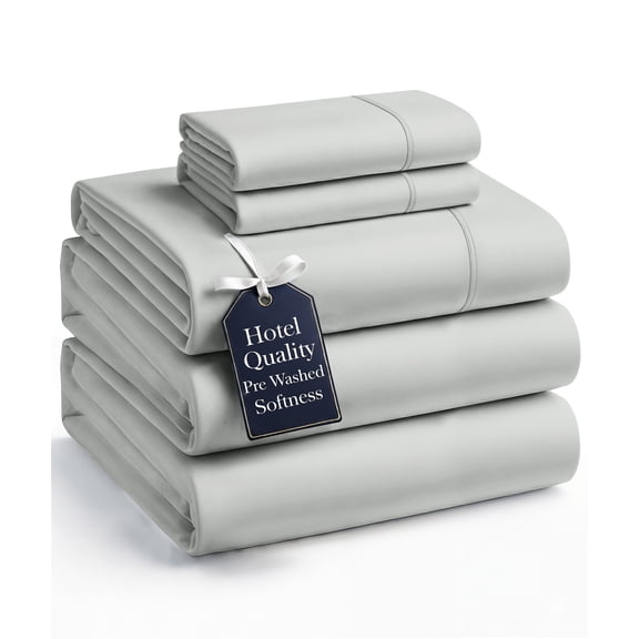 Casa Platino Split King Size Bed Sheets Set - Washed Ultra-Soft Microfiber Split King Bed Sheets - Extra Soft - 5 Piece Set - Bedding Sheets & Pillowcases, Split King-Silver