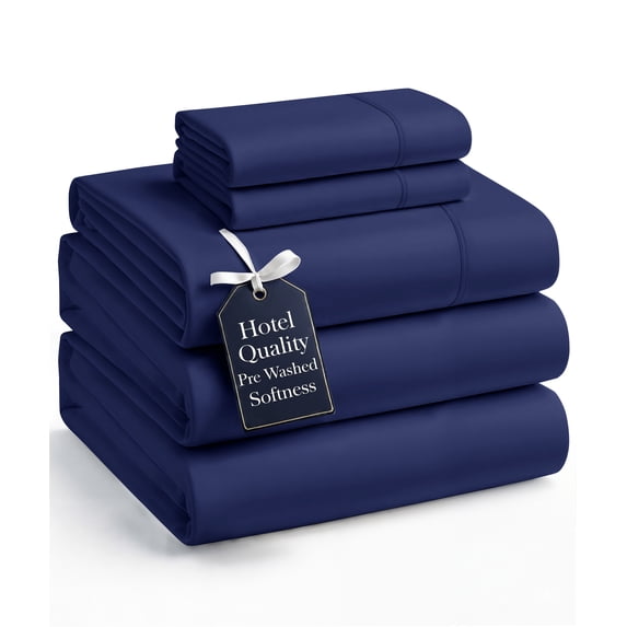 Casa Platino Split King Size Bed Sheets Set - Washed Ultra-Soft Microfiber Split King Bed Sheets - Extra Soft - 5 Piece Set - Bedding Sheets & Pillowcases, Split King-Navy